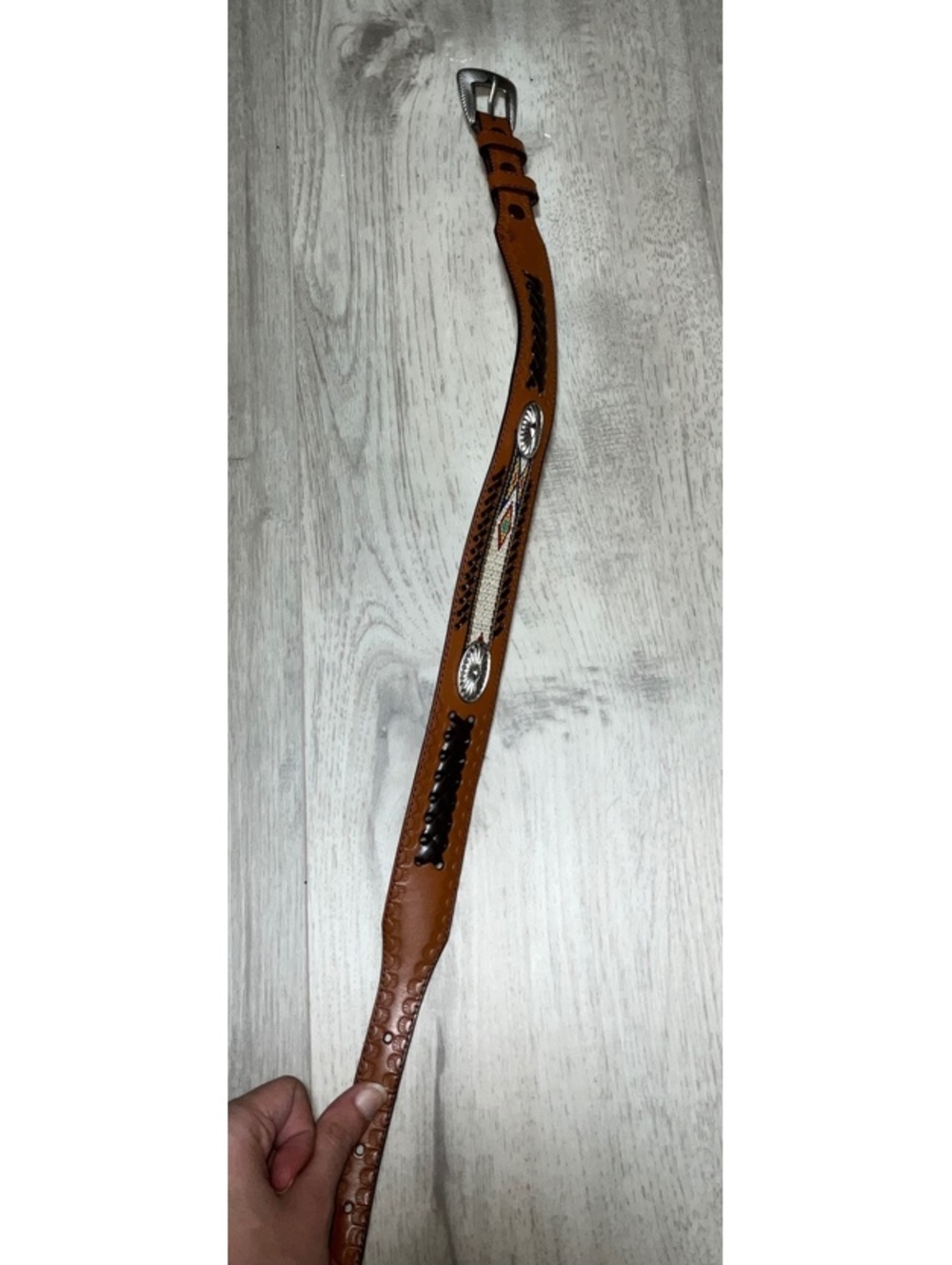 Brown Leather Western Style Belt with Decorative Metal Accents 20/22